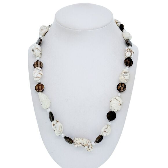 Vintage Donna Dressler Sterling Silver 925 Howlite Beaded Necklace 18"-21" - Picture 1 of 4